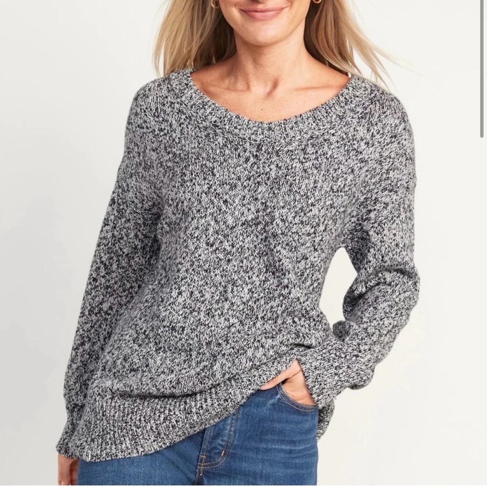 Old Navy oversized boat neck marled tunic sweater 100% cotton